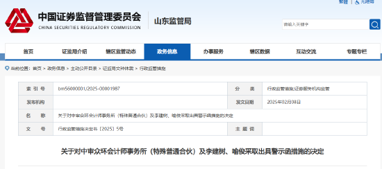 事涉园城黄金年报审计违规 中审众环会计师事务所及两名会计师被出具警示函